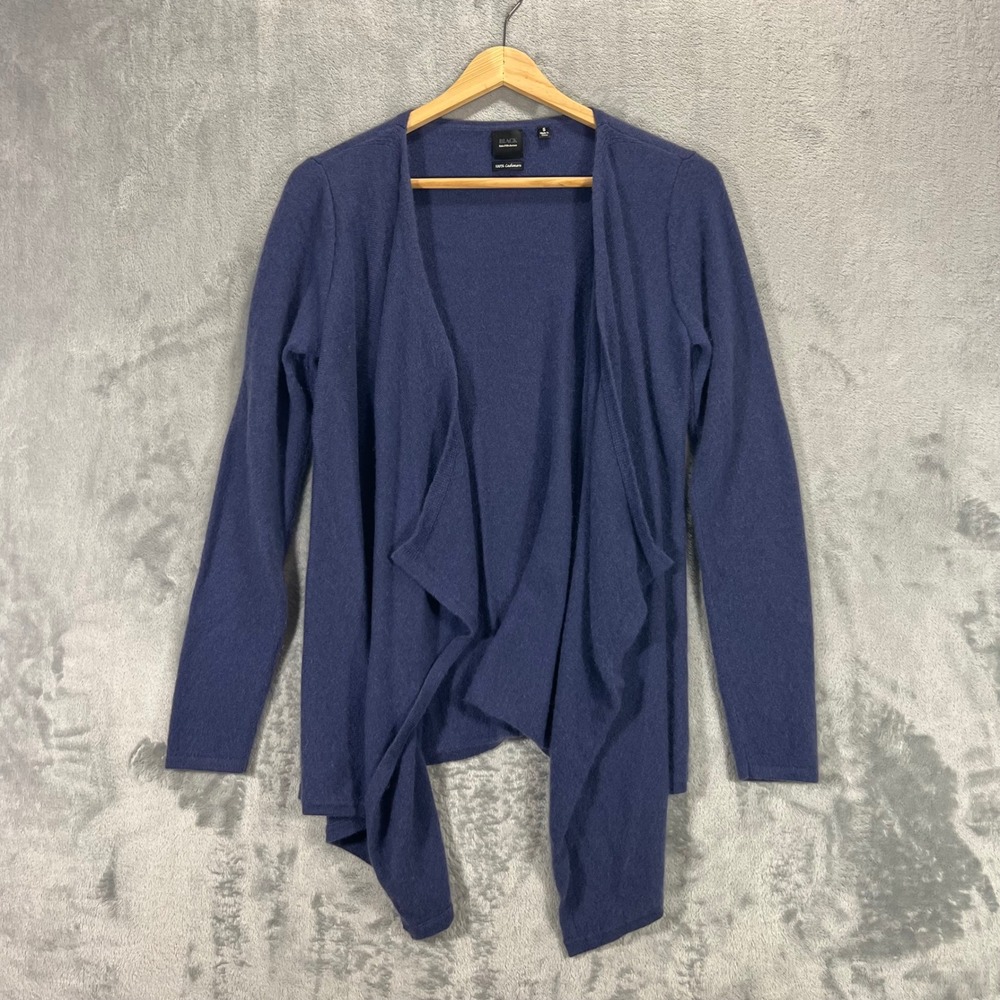 SAKS FIFTH AVENUE BLACK Cardigan Womens S Blue 100% Cashmere Draped Open Front